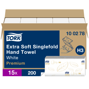 Tork Extra Soft 2 lags Singlefold Hndkldeark, hvid (15 x 200 ark) 100278