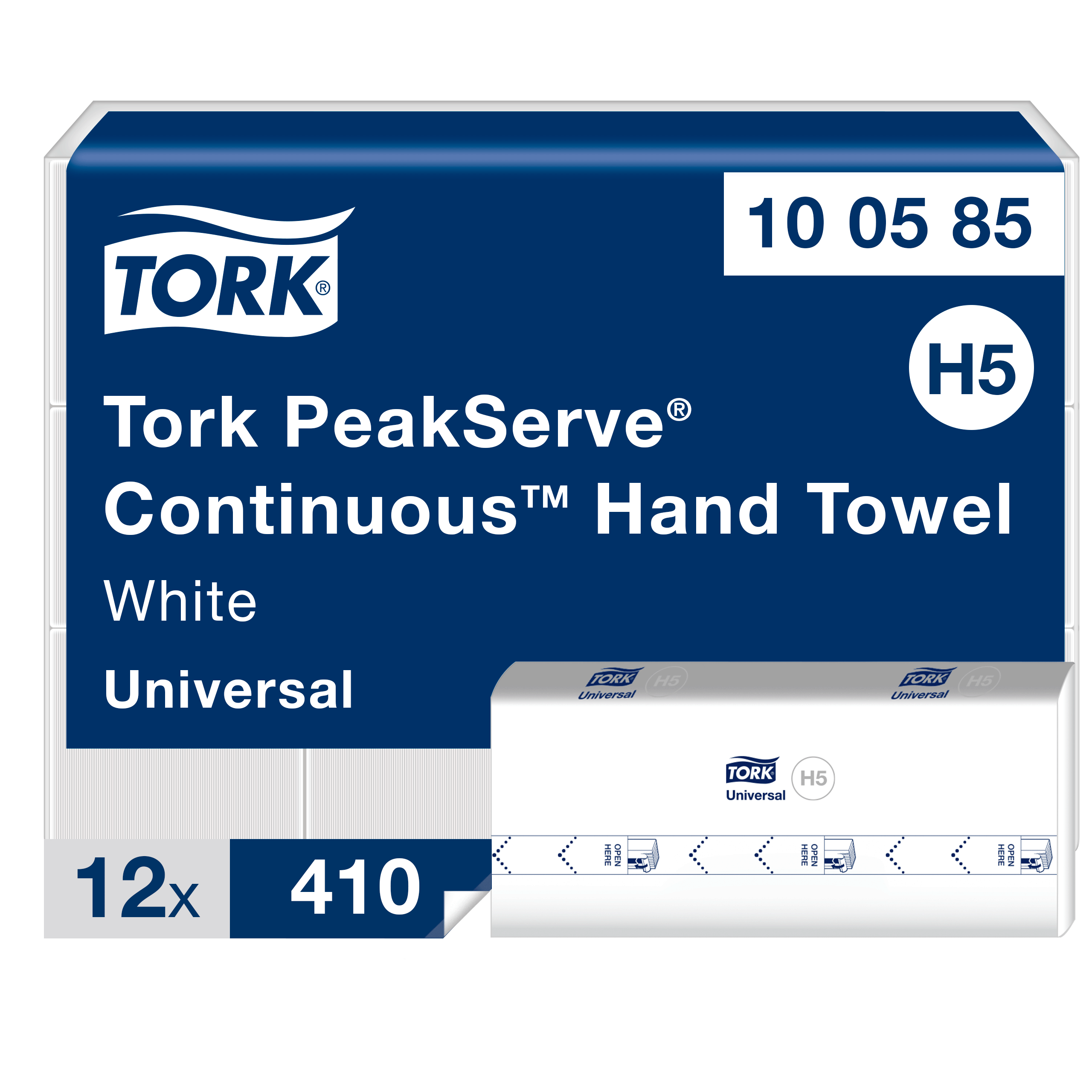 Tork PeakServe Continuous Hndkldeark, H5, 1 lags, hvid (12 x 410 ark) - 100585