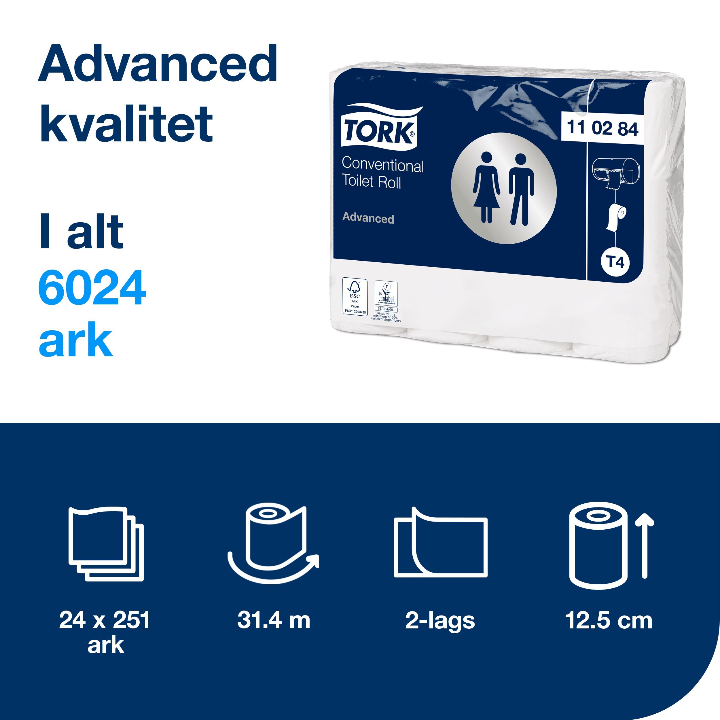Tork Toiletpapir Advanced, 2-lags, T4