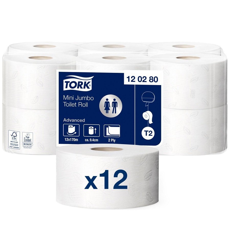 Tork Toiletpapir T2, Jumbo Mini, 12 ruller