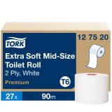 Toiletpapir Tork Premium Compact T6, 2-lags, hvid, 90 meter (27 ruller) 127520