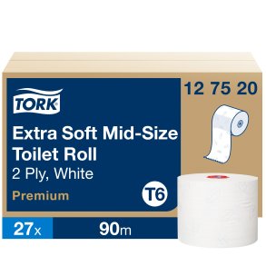 Toiletpapir Tork Premium Compact T6, 2-lags, hvid, 90 meter (27 ruller) 127520