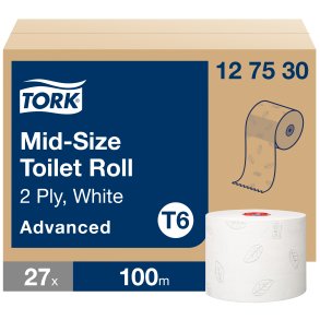 Toiletpapir Tork Advance Compact T6, 2-lags, Hvid, 100 meter (27 ruller) 127530