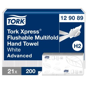 Tork Xpress Flushable Multifold Hndkldeark, H2, Hvid (21 x 200 ark) - 129089