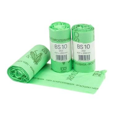 Spandepose 10ltr 43x45 15my med Stjernebund Komposterbar Gr�n 25stk/rl.