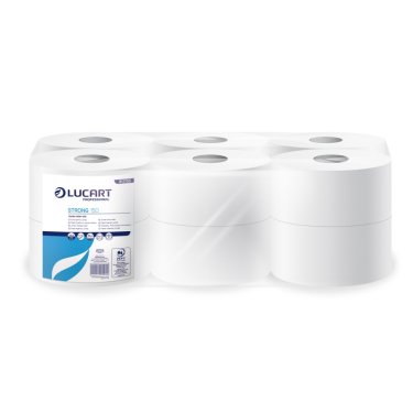 Lucart Toiletpapir Jumbo Mini Strong 150, B8.5cmxL150m, 2-lags m. Hylse Hvid Nyfiber, 12 rl. (812156)