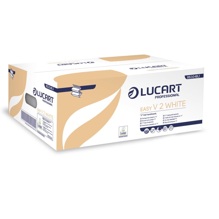 Lucart H�ndkl�deark Easy V2-Fold, L21xB21xD10.5cm, 2-lags Ecolabel Hvid, 20x190 ark (863048J)