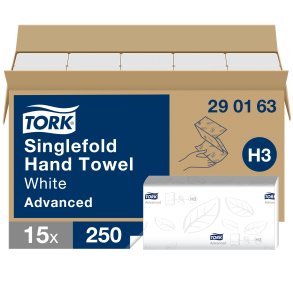 Tork Soft Singlefold Hndkldeark, H3, 2 lags, hvid (15 x 250 ark) - 290163