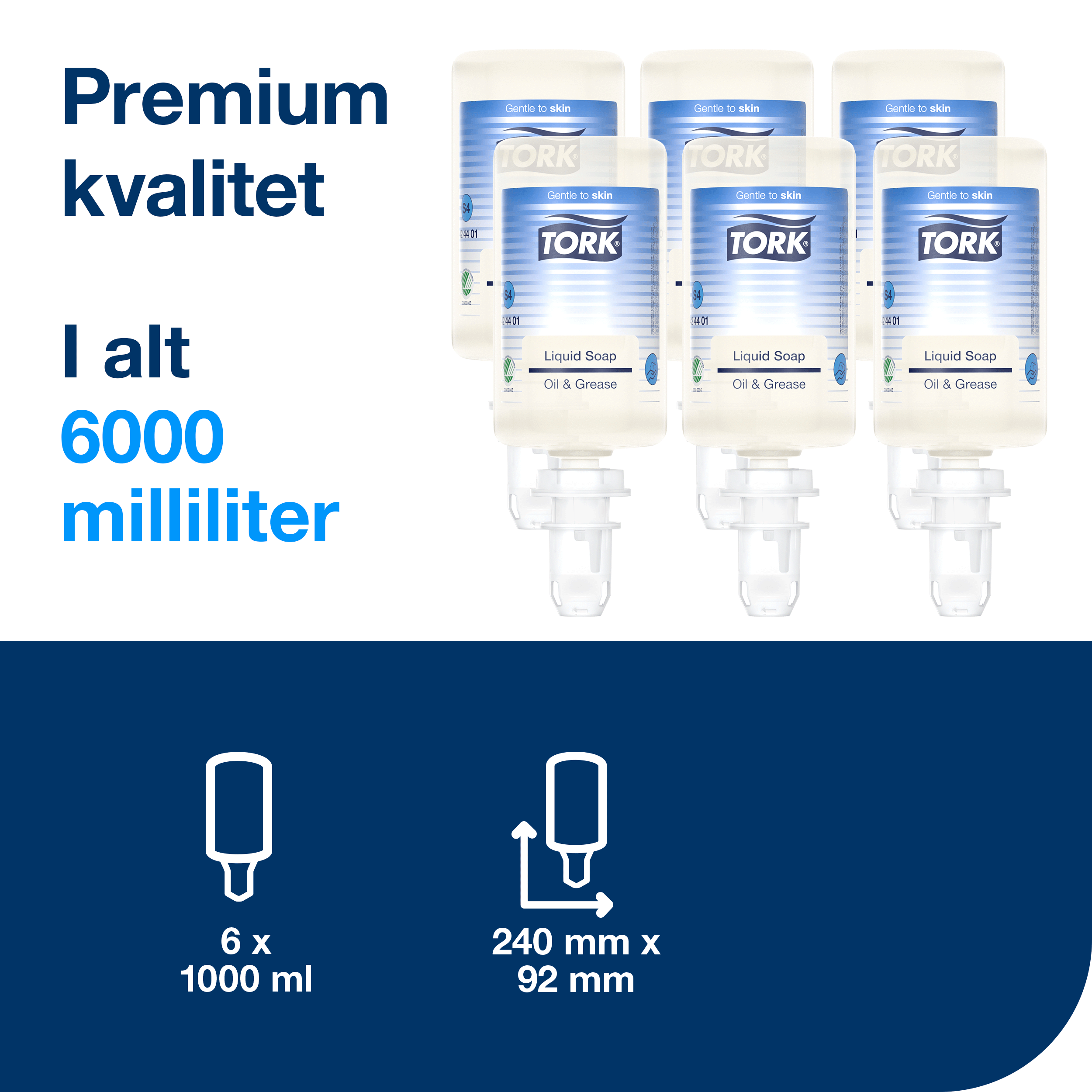 Tork Olie & Fedt Sbe S4, Dermatologisk testet, 6 x 1000ml, 424401