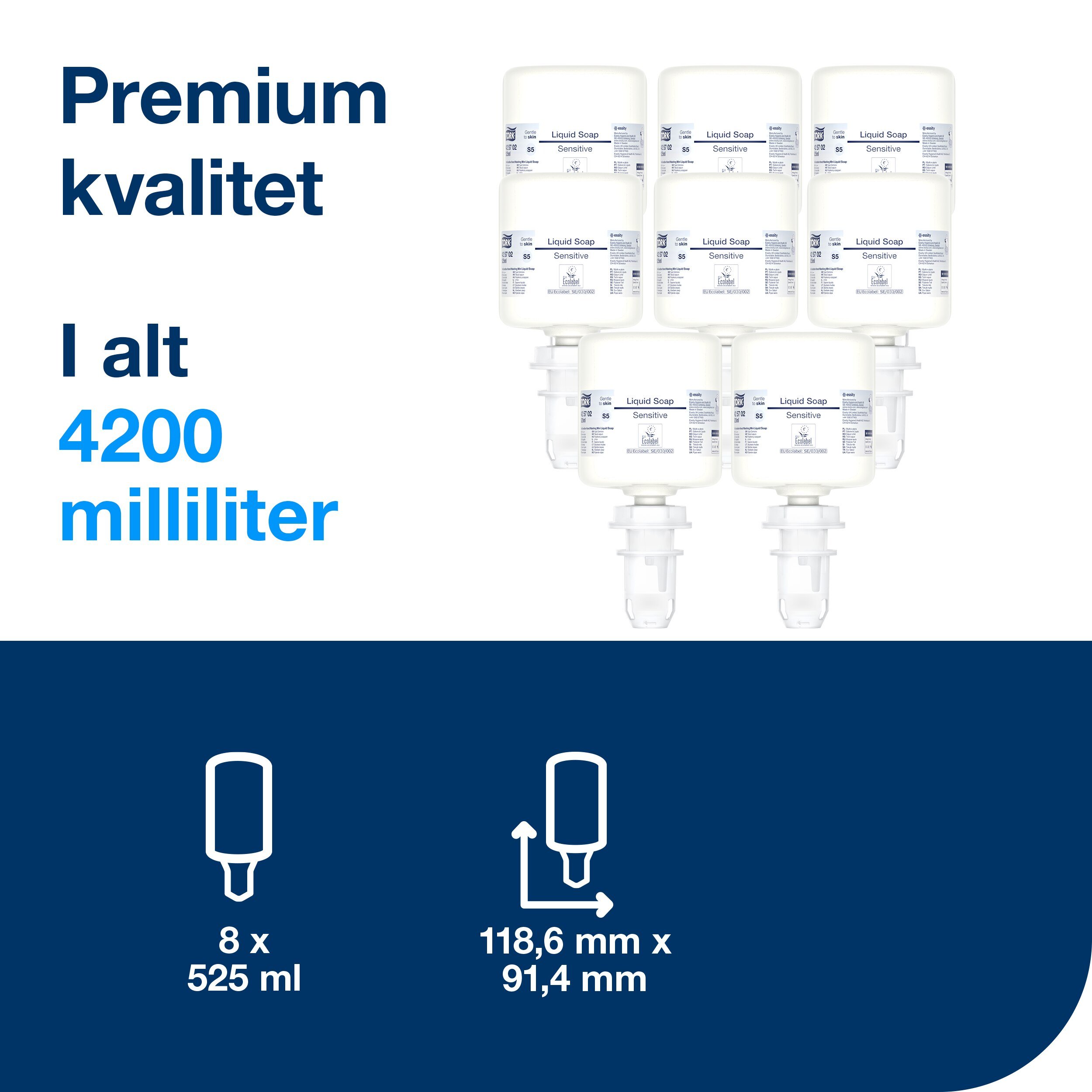 Tork Sensitiv Skumsbe Mini S5, Allergivenlig, 8 x 525 ml, 425702