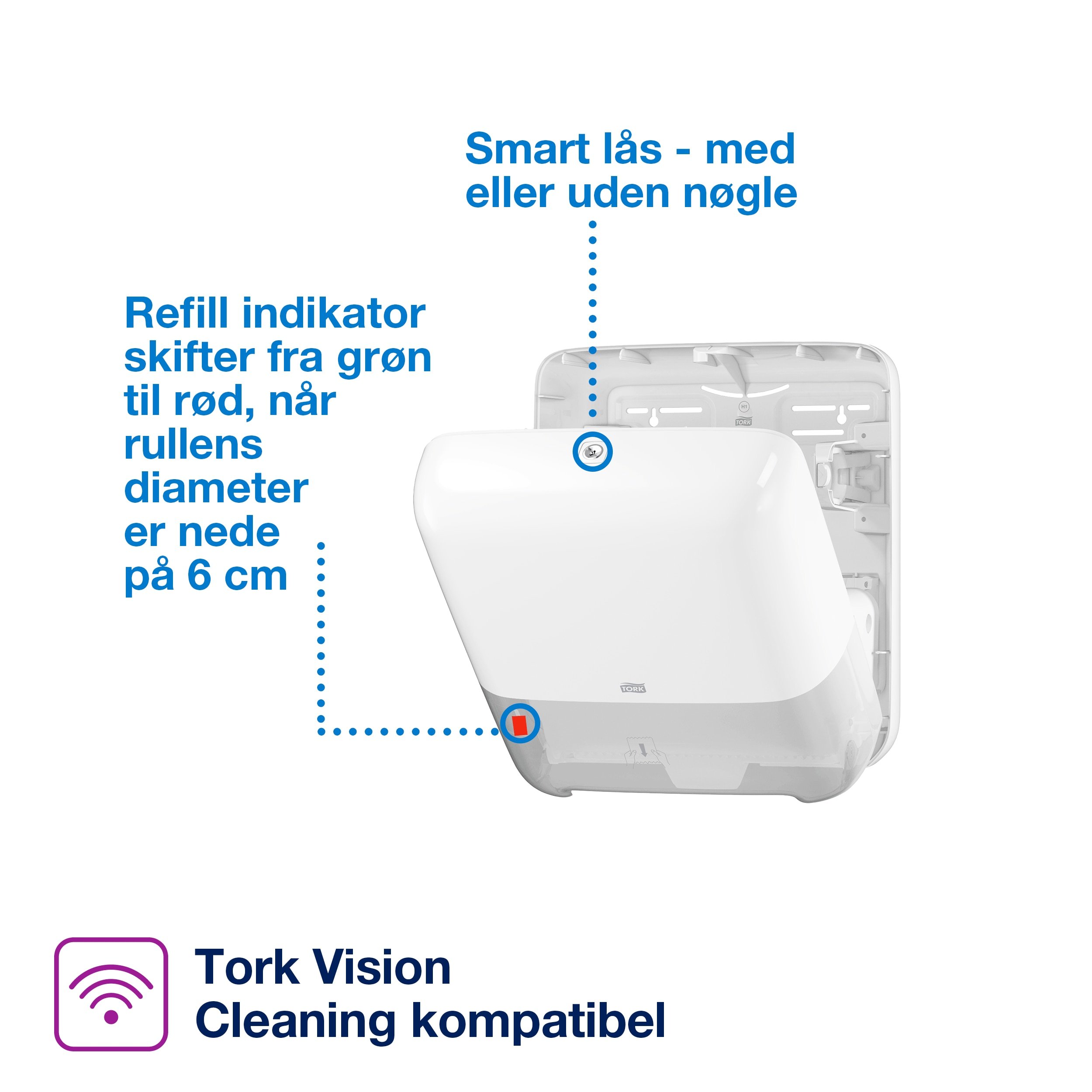 Tork Matic hndklderulle dispenser, H1, Hvid plast - 551000