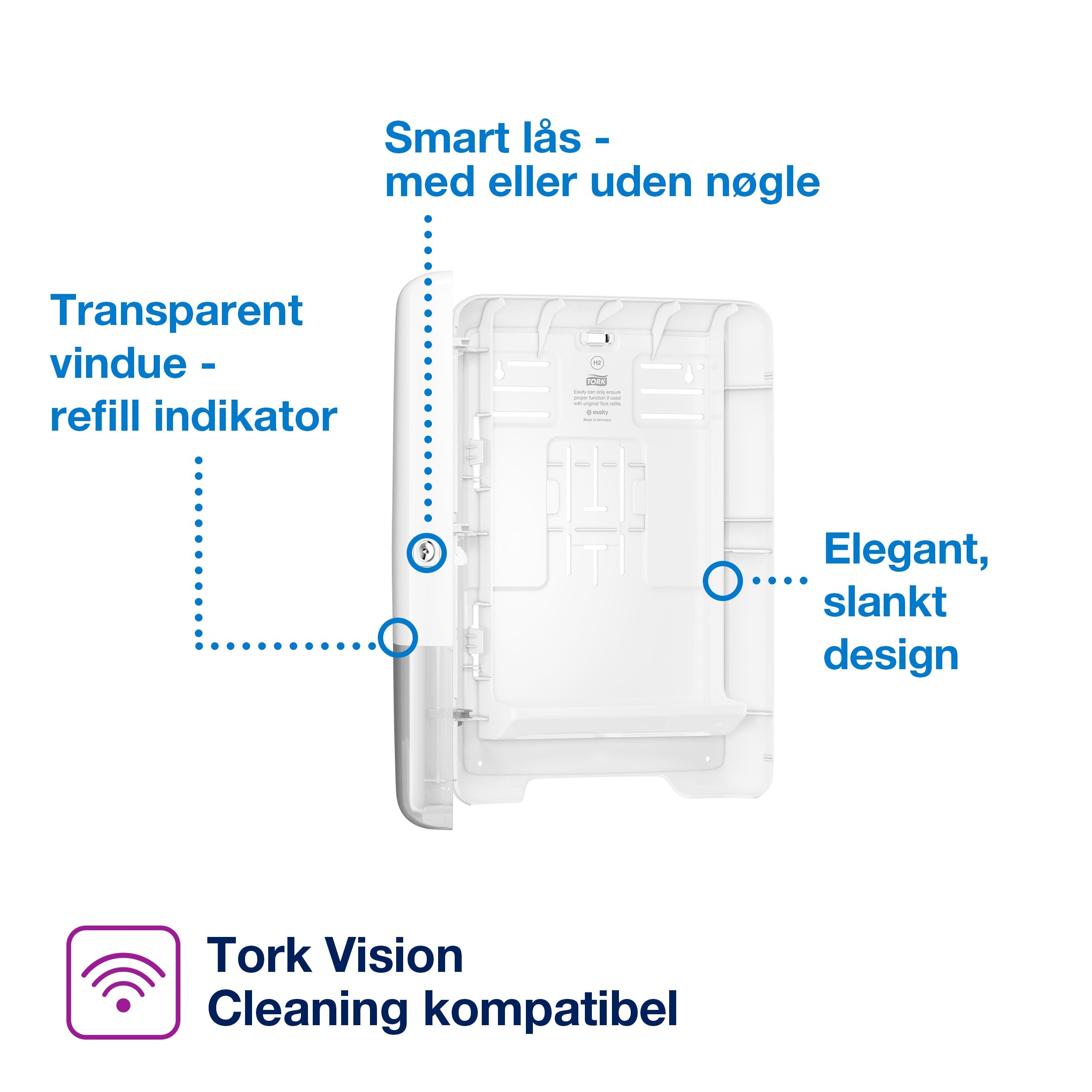Tork dispenser H2 - stor til hndkldeark, Hvid - 552000