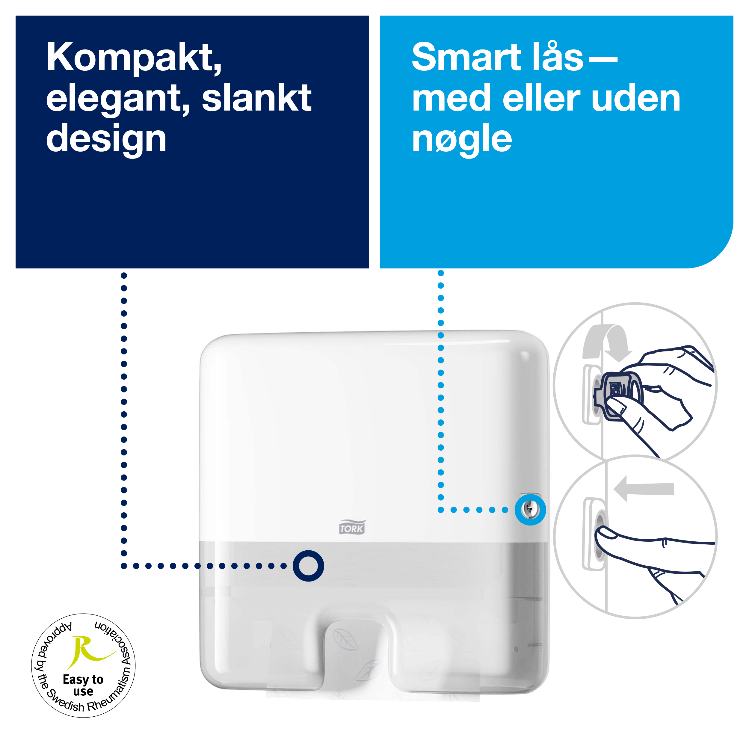 Tork dispenser hndark. H2, mini, Hvid - 552100