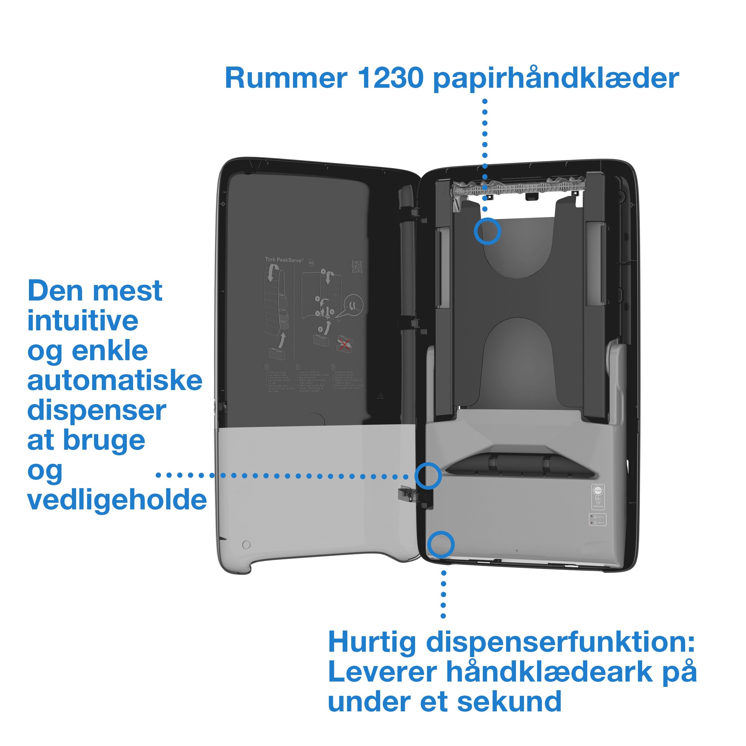 Tork H5 PeakServe Continuous Automatisk Dispenser til Hndservietter, Hj Kapacitet, Sort