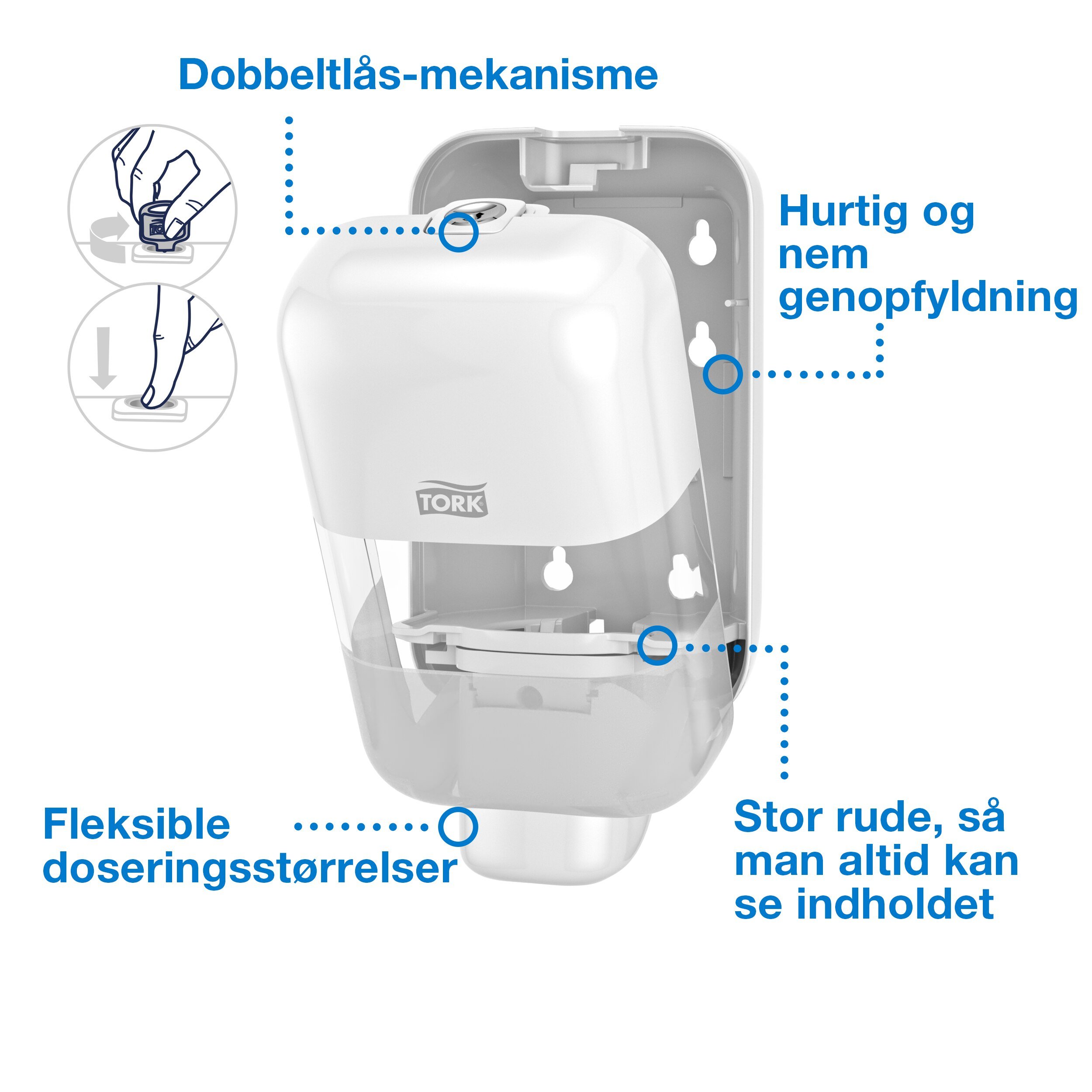 Tork Mini Dispenser Sbe og Hnddesinfektion Hvid S5, Elevation, 565200