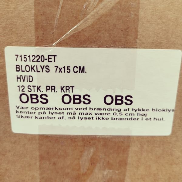 Bloklys 7x15 cm - Hvid - 66 timer