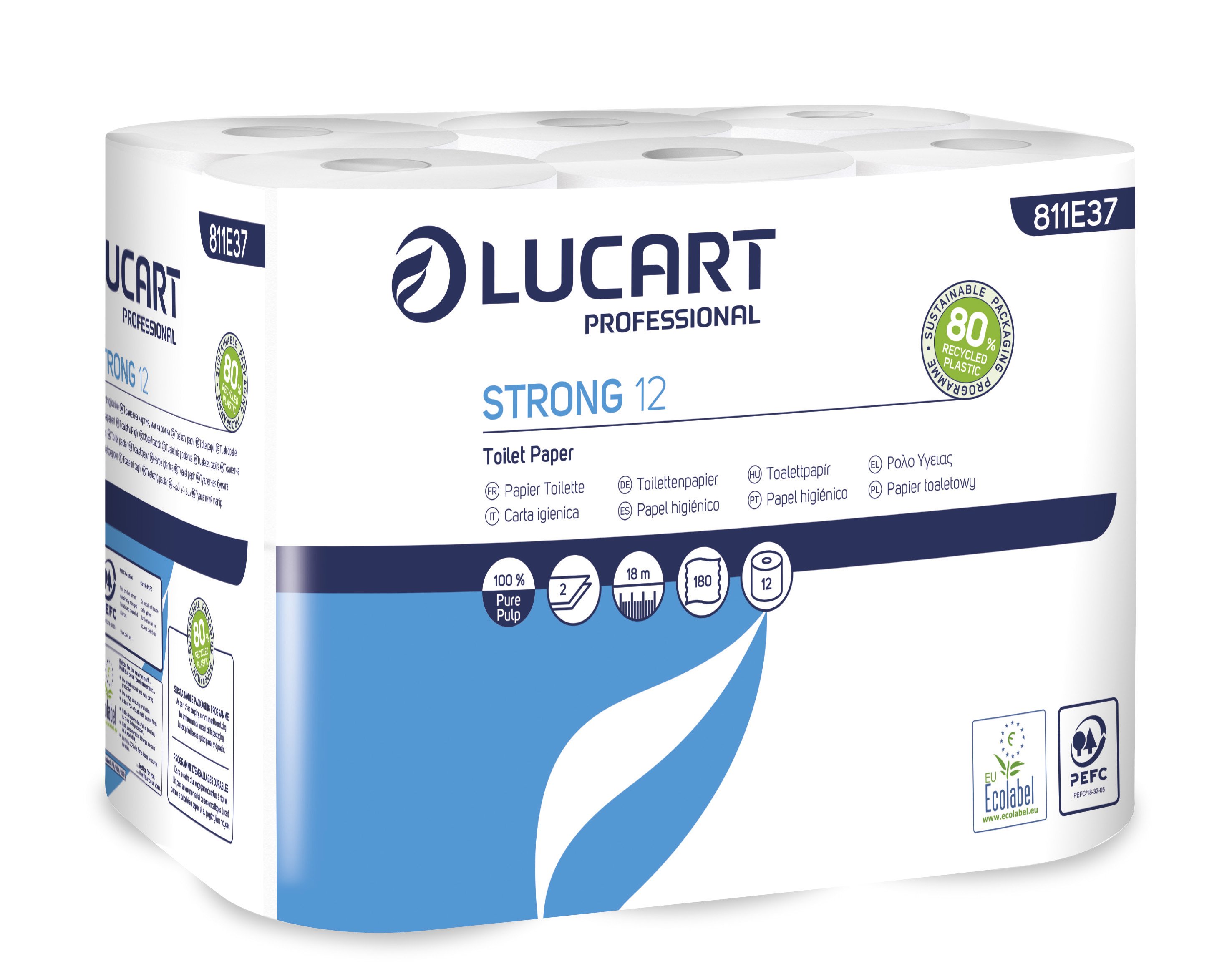 Lucart Toiletpapir L18m 2-lag Nyfiber Hvid, 96 rl. 