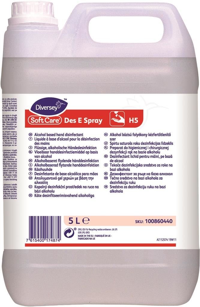 Diversey Soft Care Des E Spray hånddesinfektion, DY, 5L - kort holdbarhed