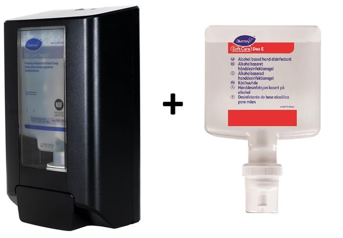 Tilbud - Diversey IntelliCare Dispenser, Manuel, Sort inkl. 4 x 1,3 L Desinfektionsmiddel
