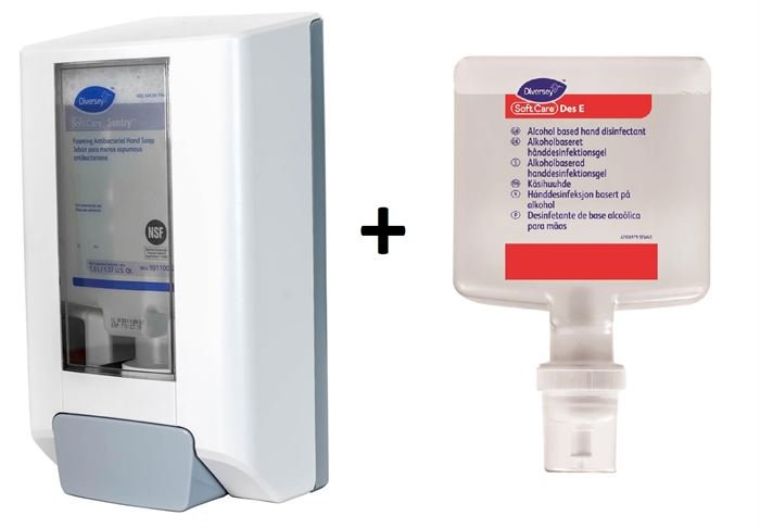 Tilbud - Diversey IntelliCare Dispenser, Manuel, Hvid inkl. 4 x 1,3 L Desinfektionsmiddel